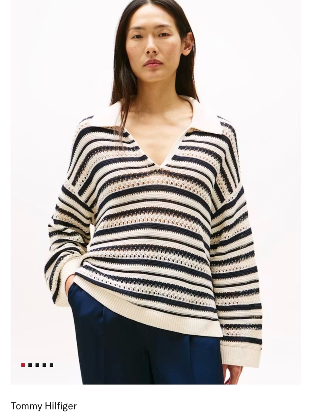 Tommy Hilfiger Blue and Cream Polo Crochet jumper